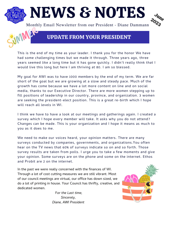 June Notes June News and Notes | Alberta Women's Institutes